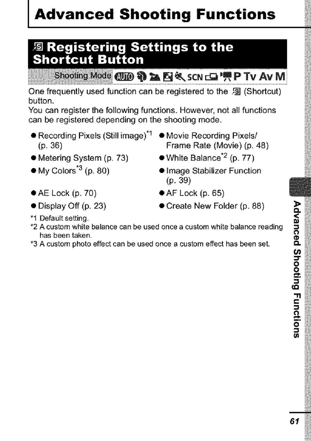 Canon S31S appendix Advanced Shooting Functions, ScN P Iv Av M 