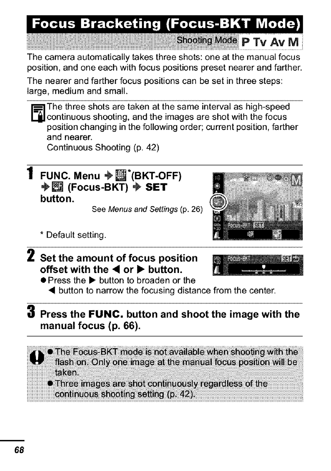 Canon S31S appendix Set the amount of focus position Offset with the or I button, Button 