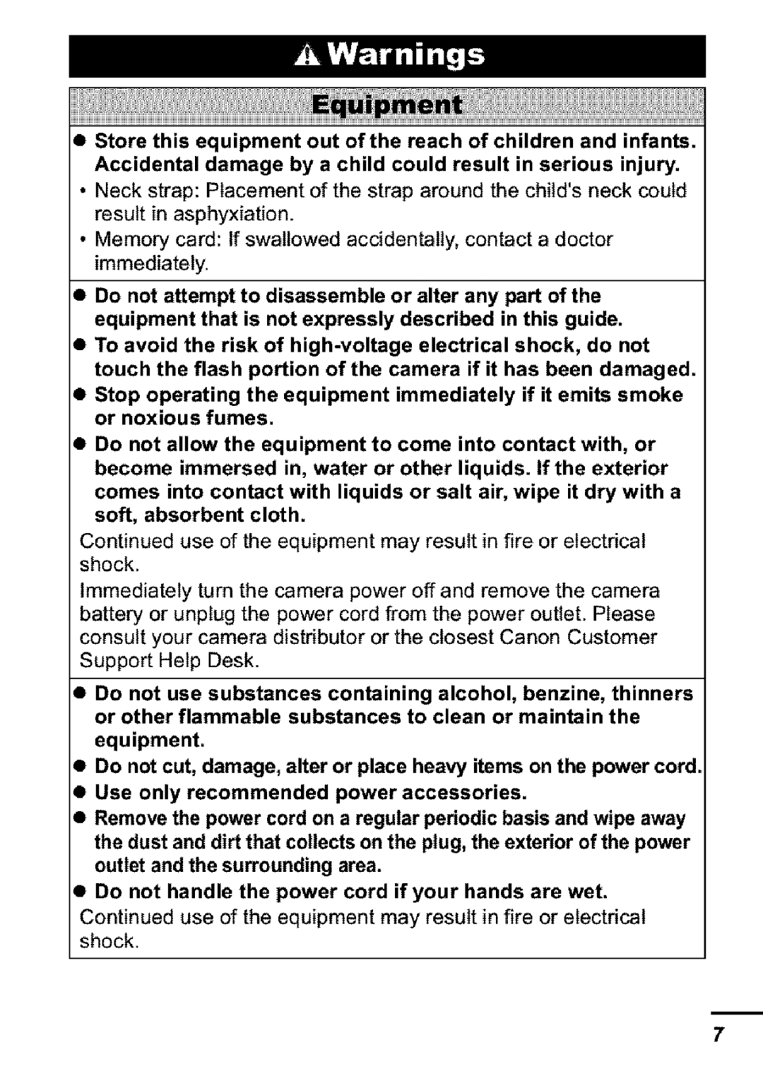 Canon S31S appendix Equipment 