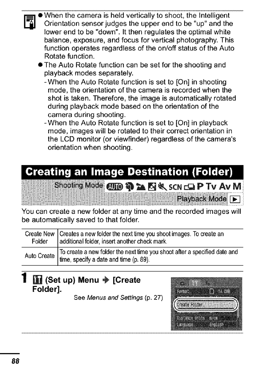 Canon S31S appendix Set up Menu Create Folder 