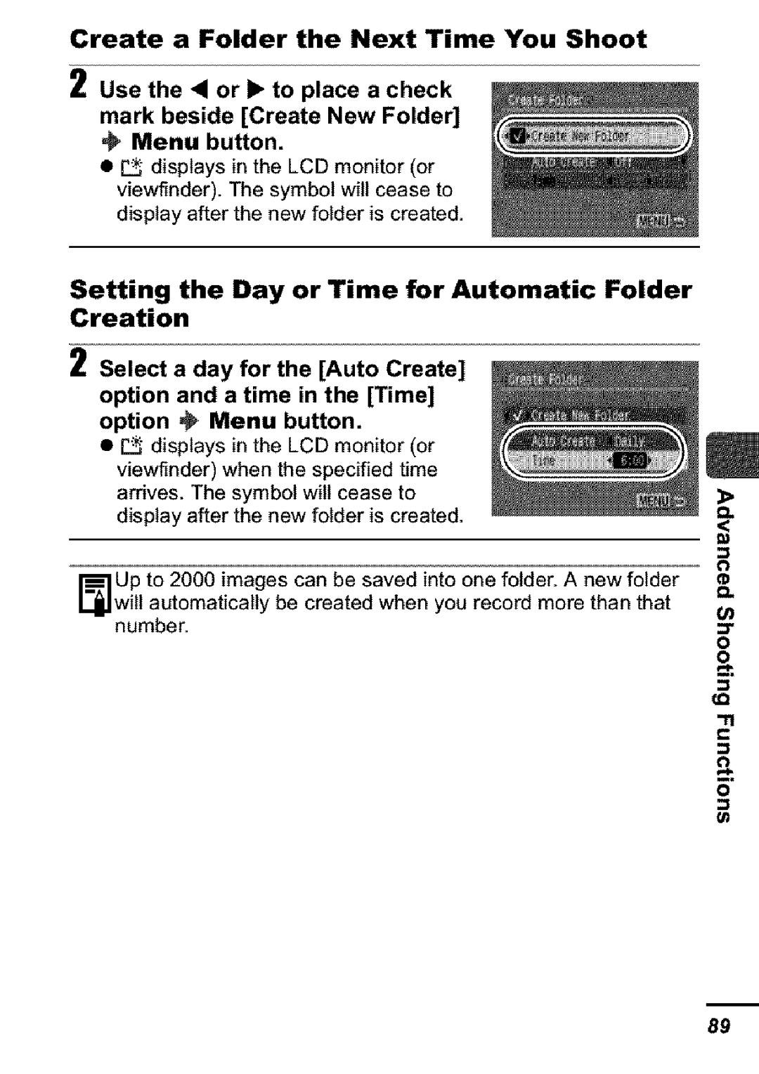 Canon S31S appendix Create a Folder the Next Time You Shoot, Setting the Day or Time for Automatic Folder Creation 