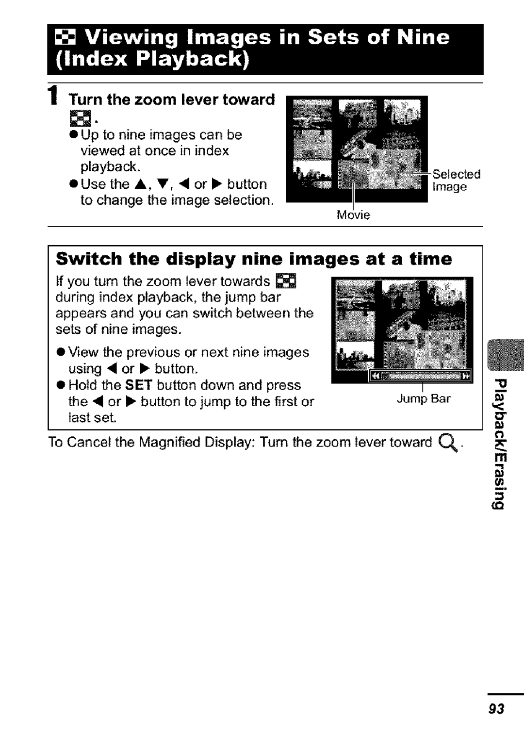 Canon S31S appendix Switch the display nine images at a time, Turn the zoom lever toward 