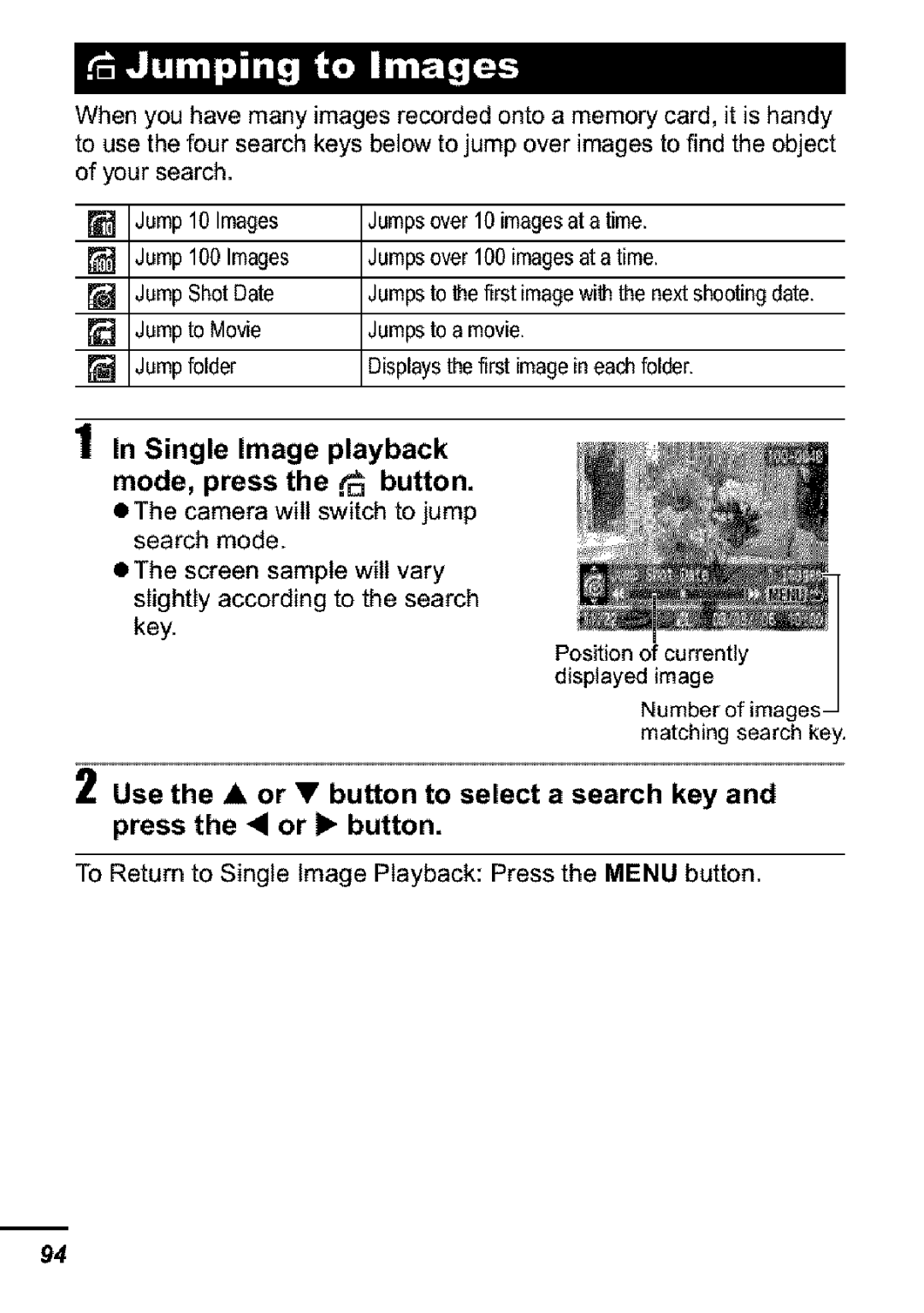 Canon S31S appendix Single Image playback Mode, press the button 