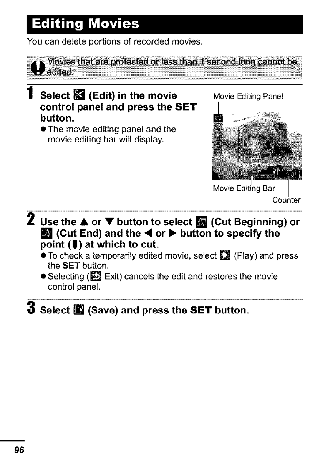 Canon S31S appendix Rtr i F rtF, Movie, To select, Select Save and press the SET button 