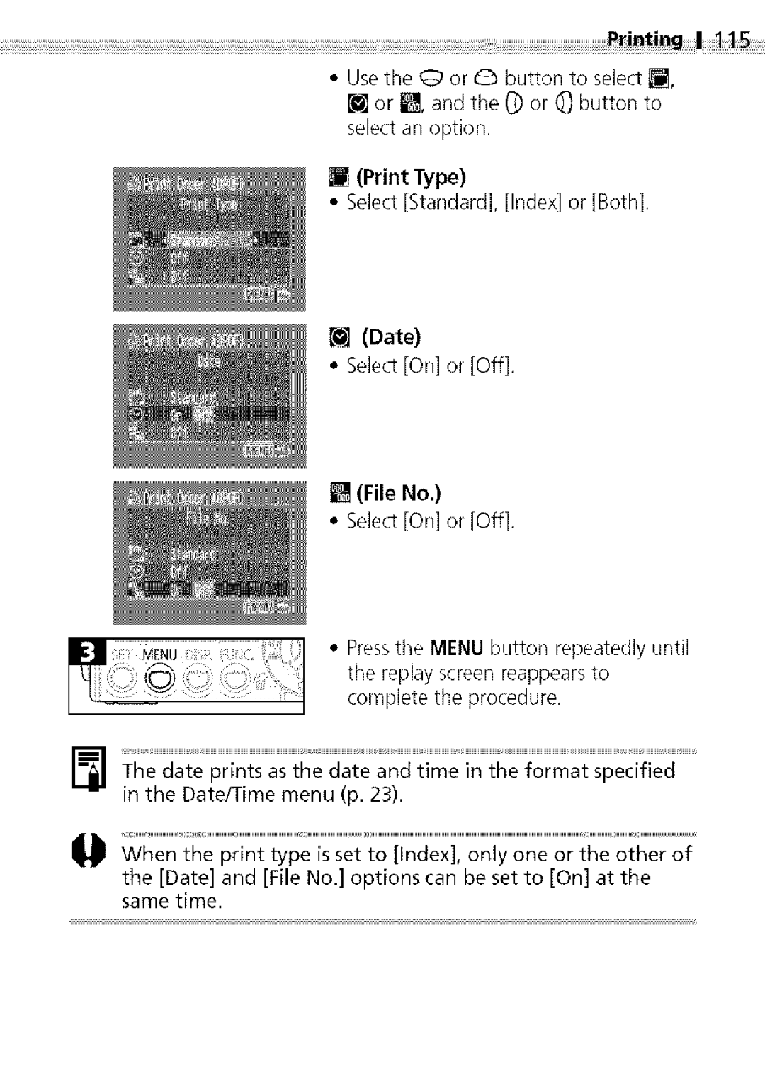 Canon S400 manual @ Print Type, Date 