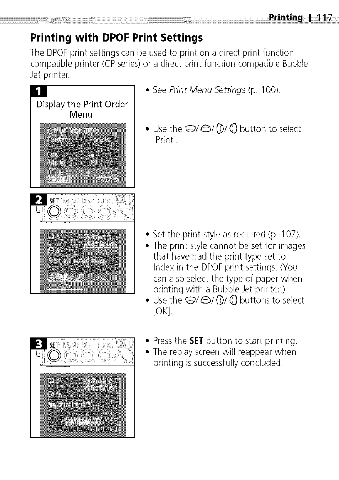 Canon S400 manual Printing with Dpof Print Settings, Printing I 