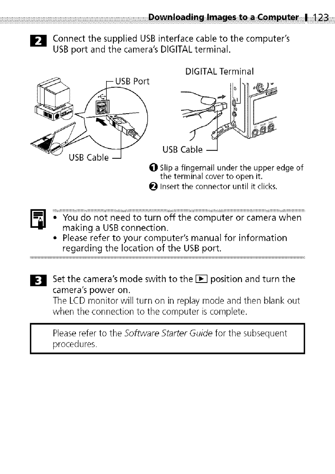 Canon S400 manual DIGITALTerminal UUSBCable, MakingUSBconnection, RegardingthelocationoftheUSBport 