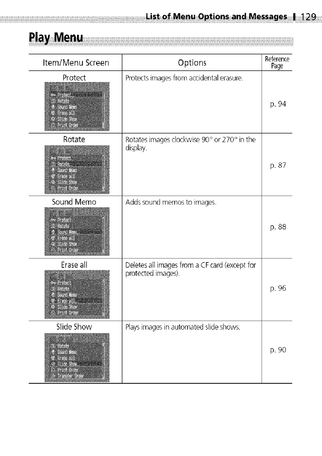 Canon S400 manual Item/Menu Screen Protect, SlideShow Options Protectsimagesfrom accidentalerasure 