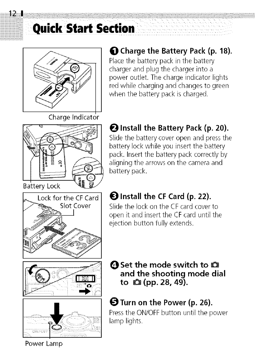 Canon S400 manual Quick sta Section, Charge Indicator 