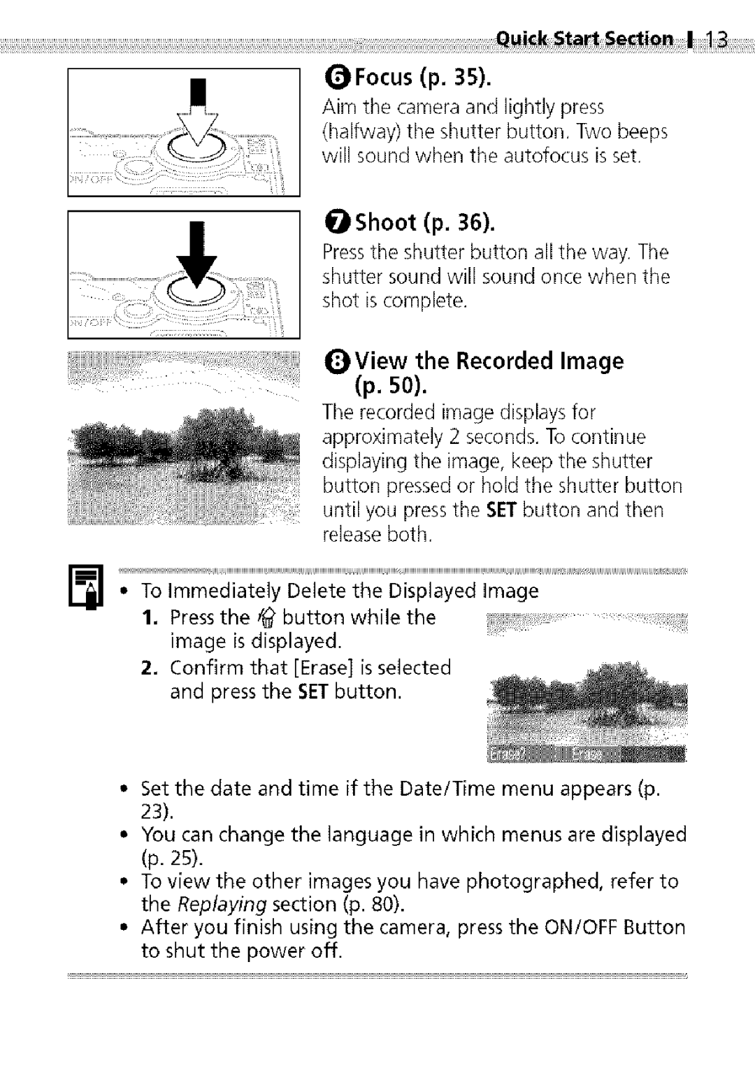 Canon S400 manual TFocus p, OShoot p 