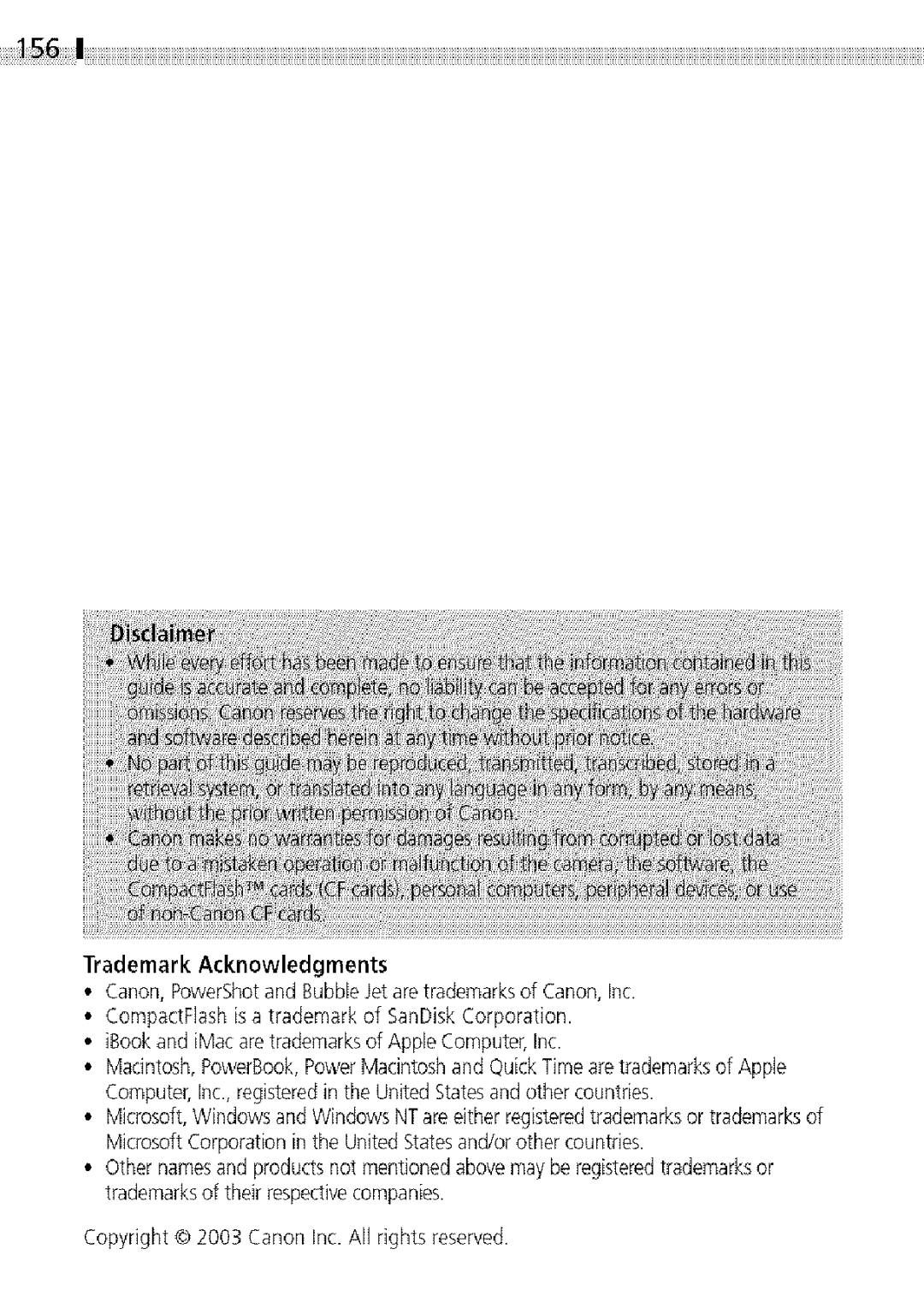 Canon S400 manual 156, Trademark Acknowledgments 