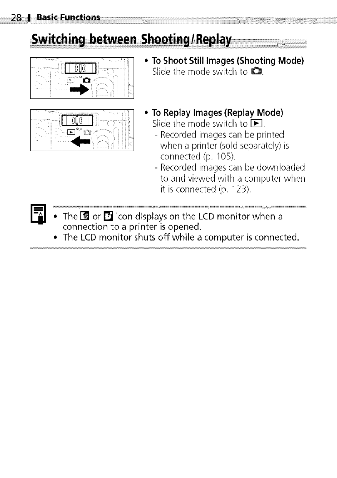 Canon S400 manual To Replay Images Replay Mode Slide the mode swtch to Iq 