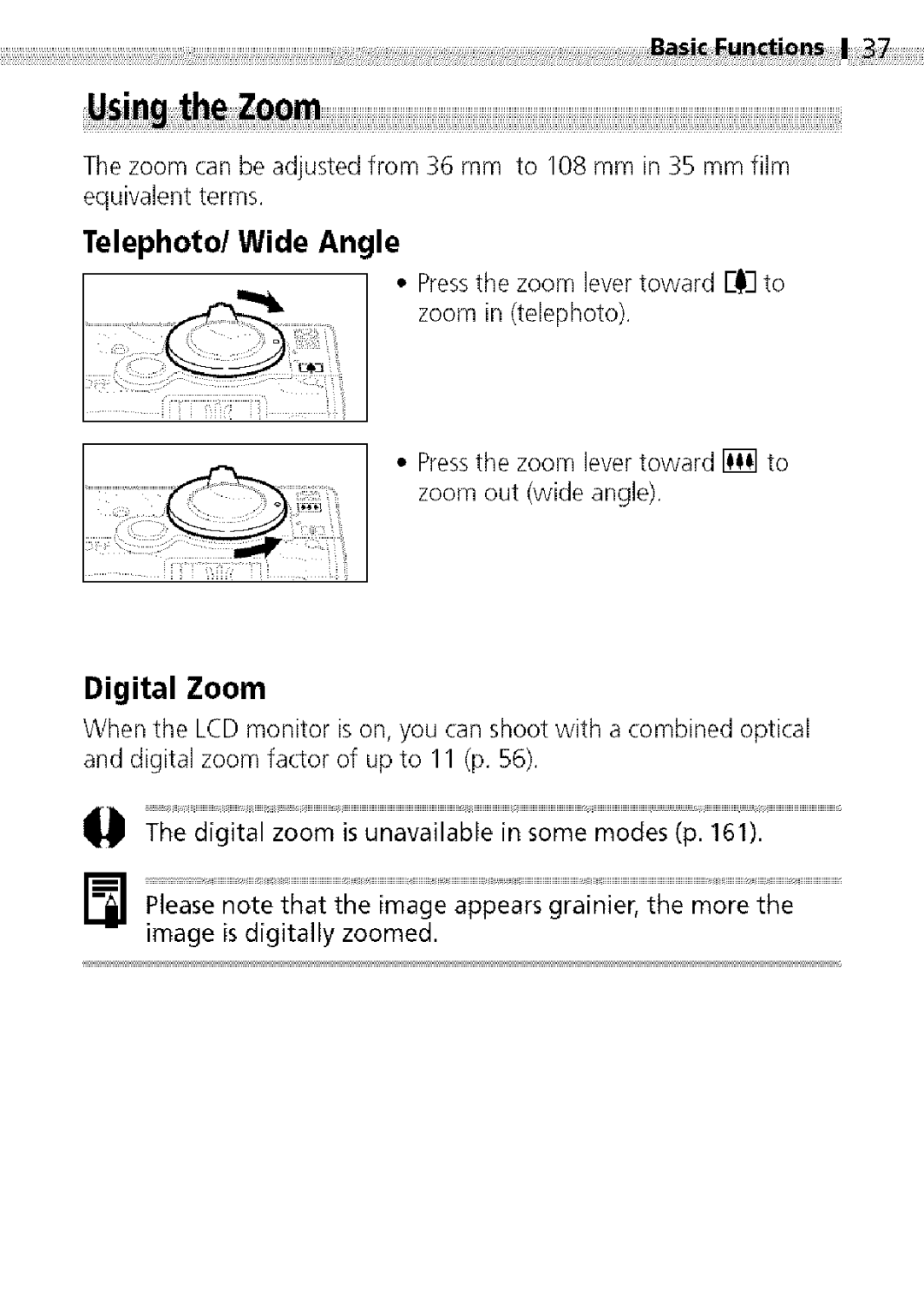 Canon S400 manual Telephoto/Wide Angle, Digital Zoom 