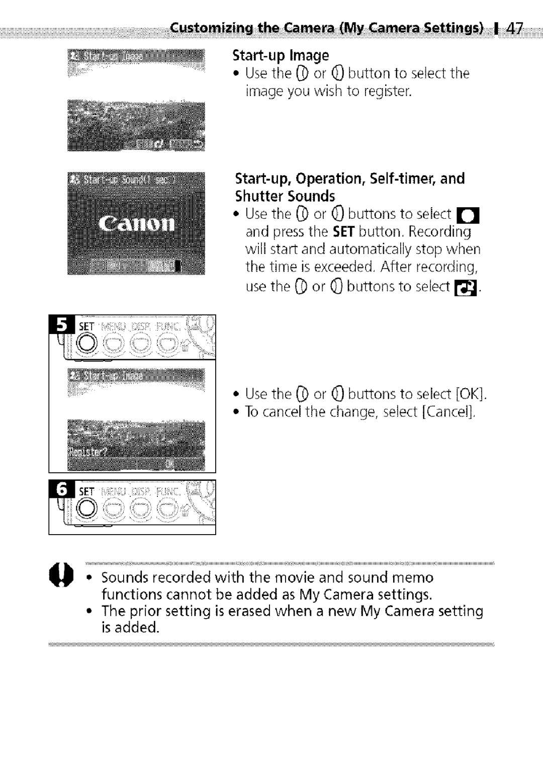 Canon S400 manual Start-up Image, Usethe or O button to select the image you wish to register 