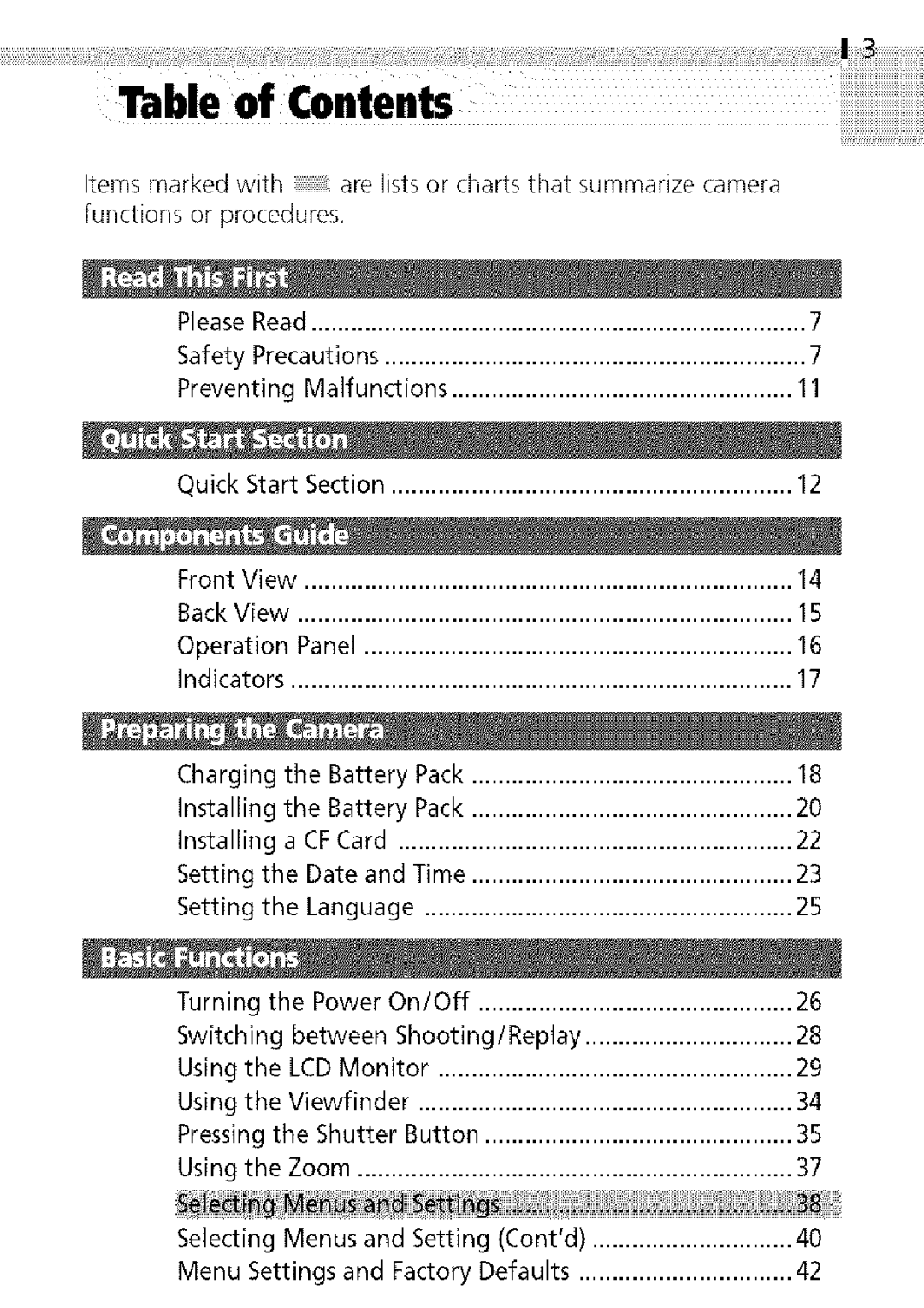 Canon S400 manual Table of Contents 