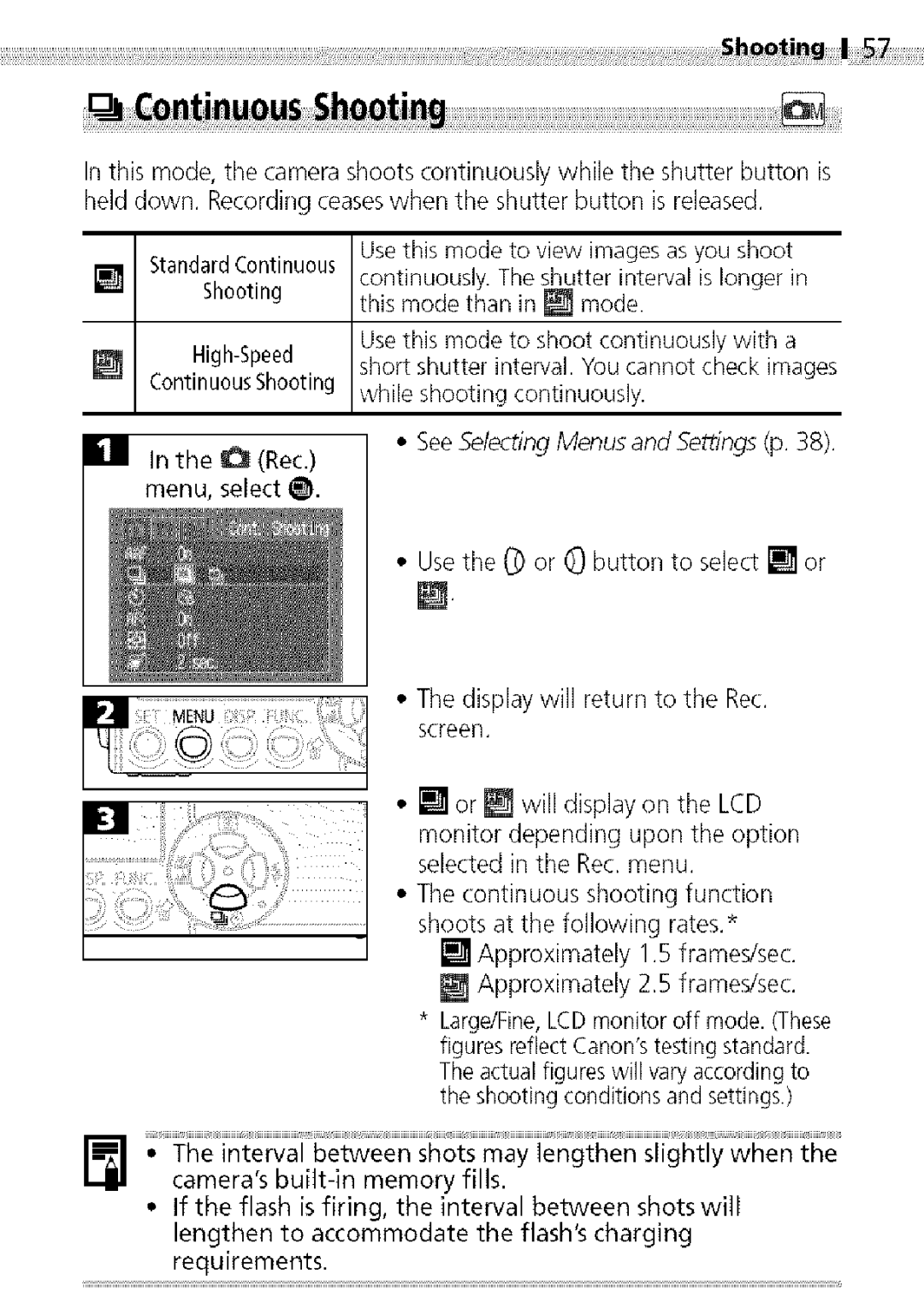 Canon S400 manual Whieshootingcontinuousy, Menu,select0 