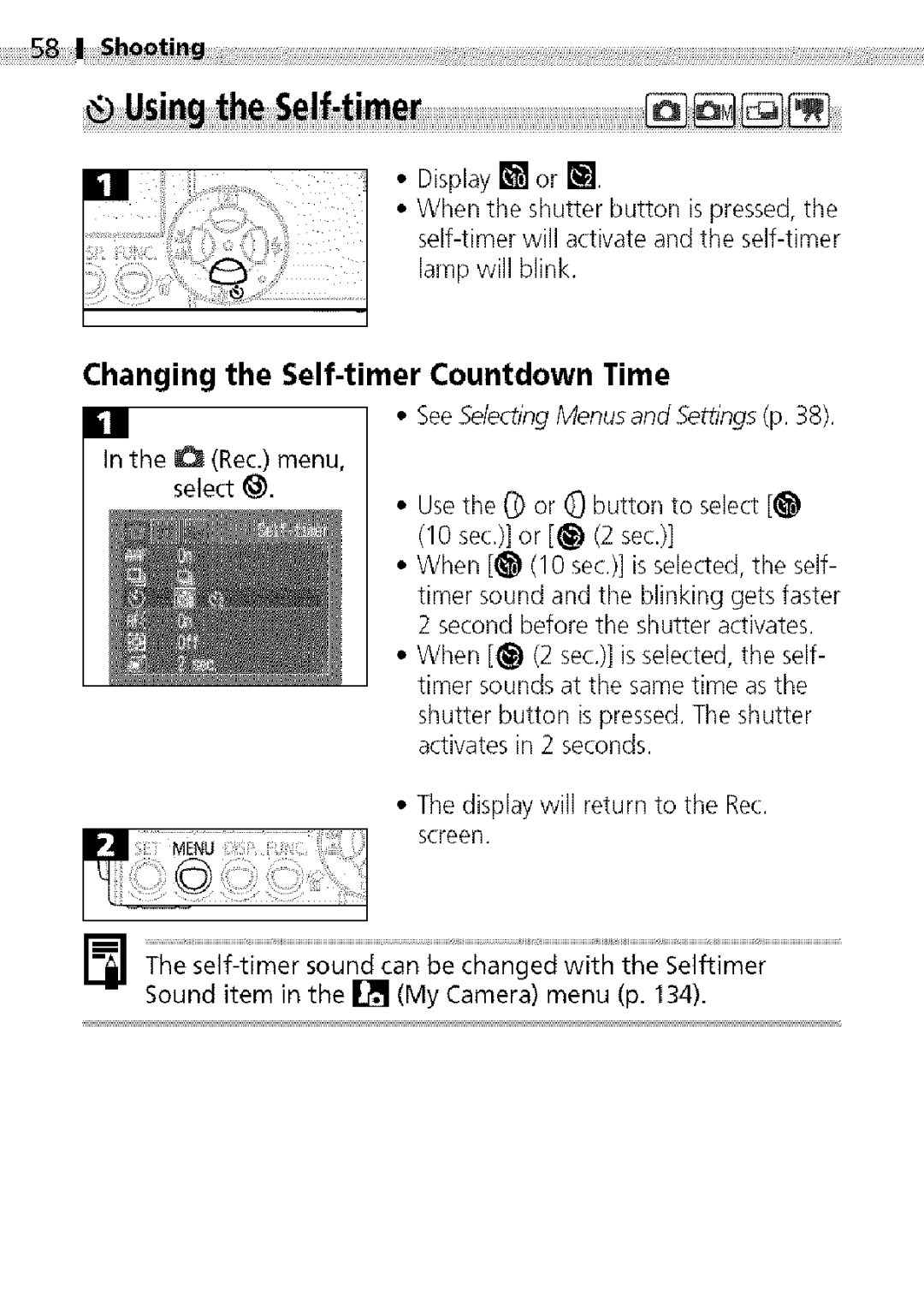 Canon S400 manual Changing the Self-timer Countdown Time, 8I ShQatjng 