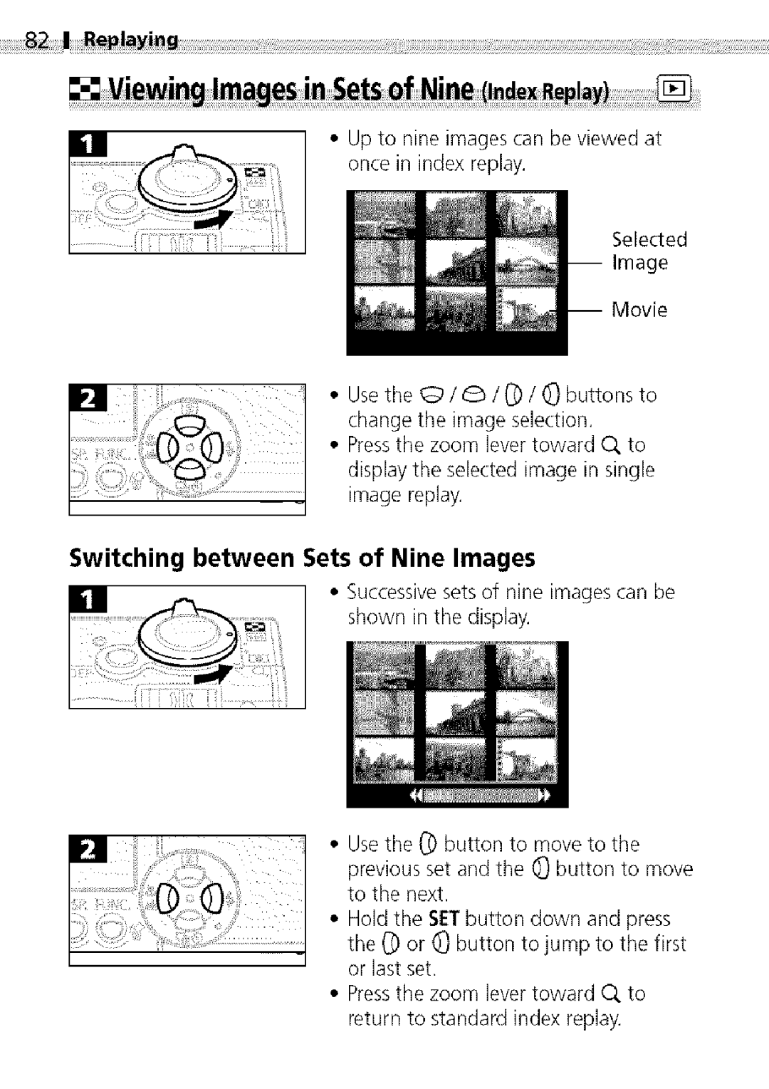 Canon S400 manual Seleded Image Movie, Switching between Sets of Nine Images 