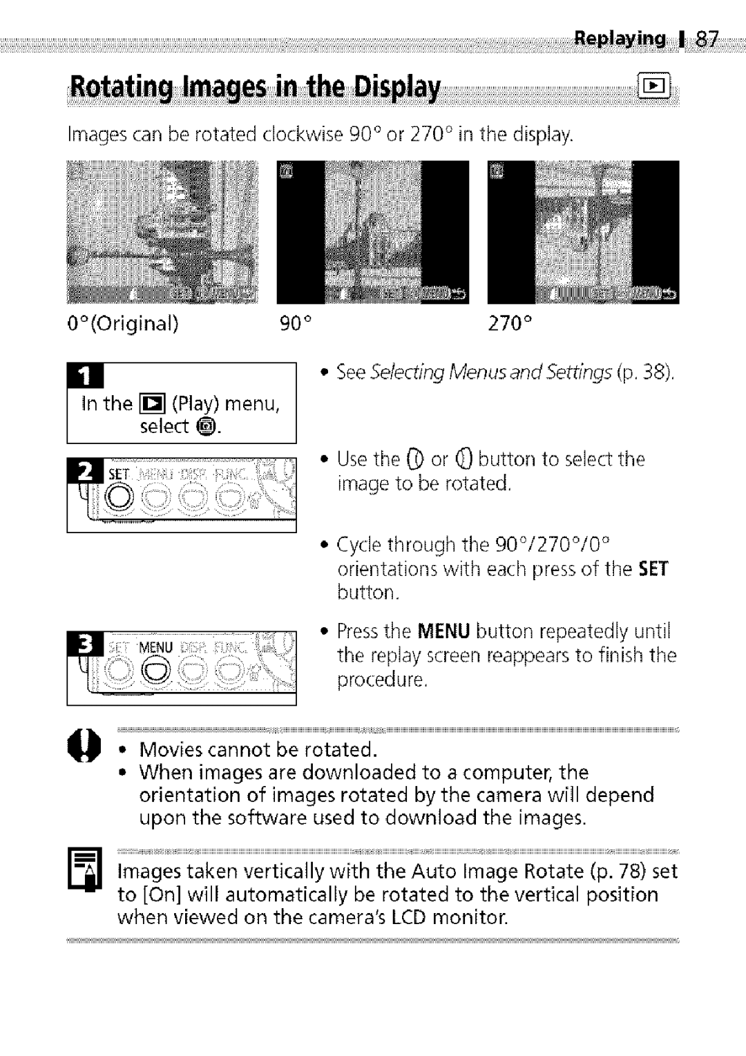 Canon S400 manual 0Original 270, Ithe Playmenu 