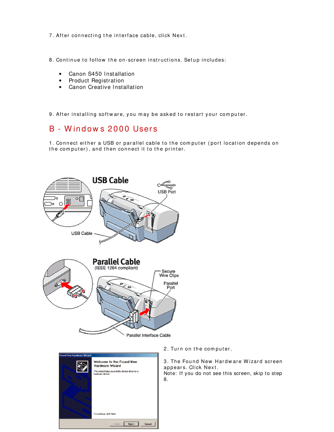 Canon S450 manual Windows 2000 Users 