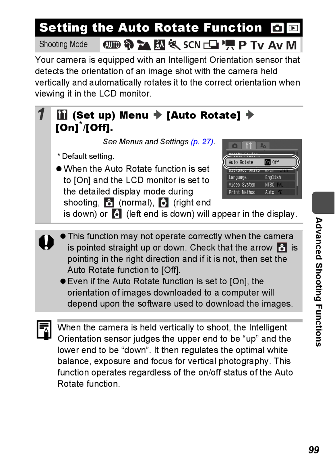 Canon S5 IS appendix Setting the Auto Rotate Function, Set up Menu Auto Rotate On*/Off 