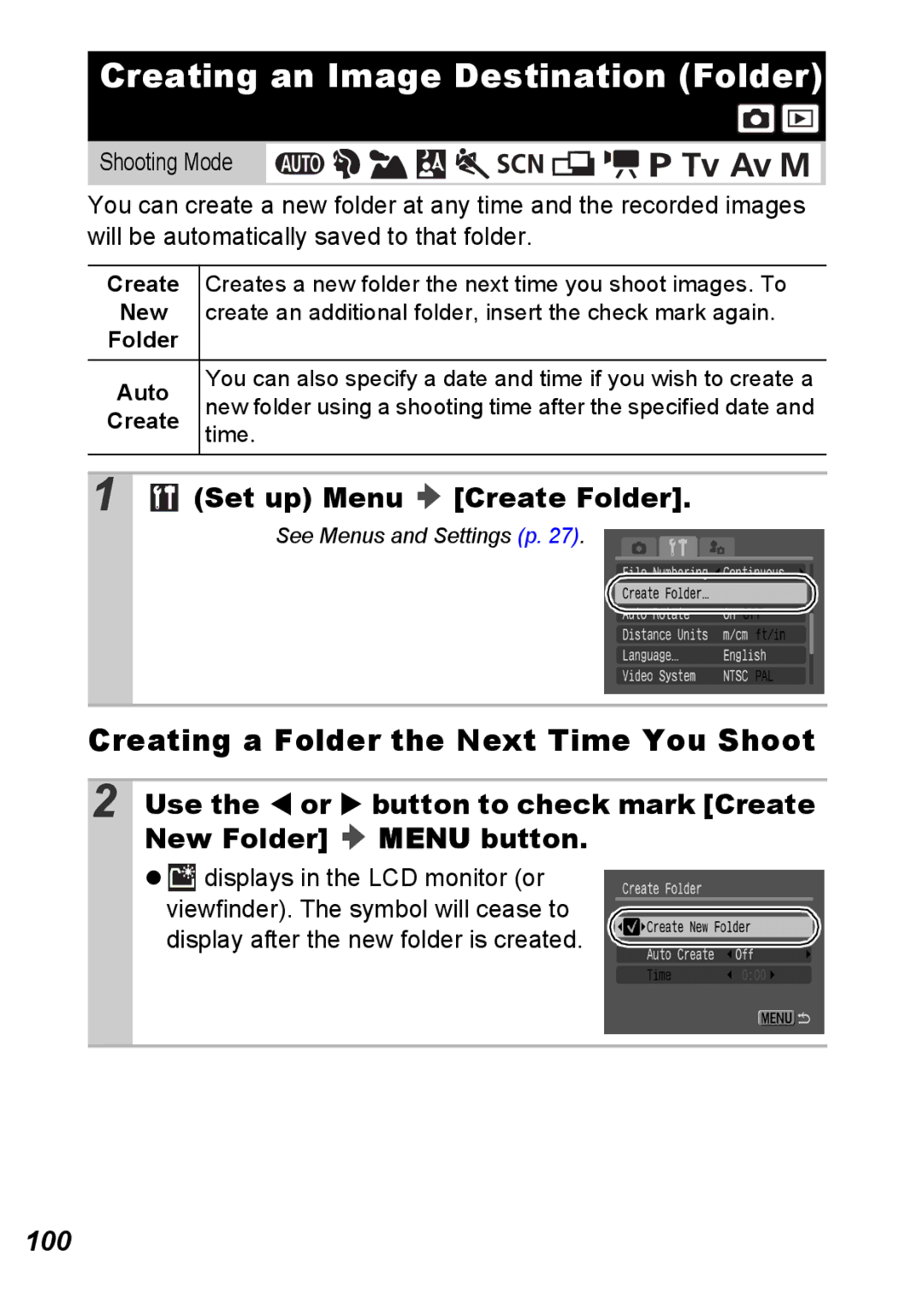 Canon S5 IS Creating an Image Destination Folder, Creating a Folder the Next Time You Shoot, Set up Menu Create Folder 