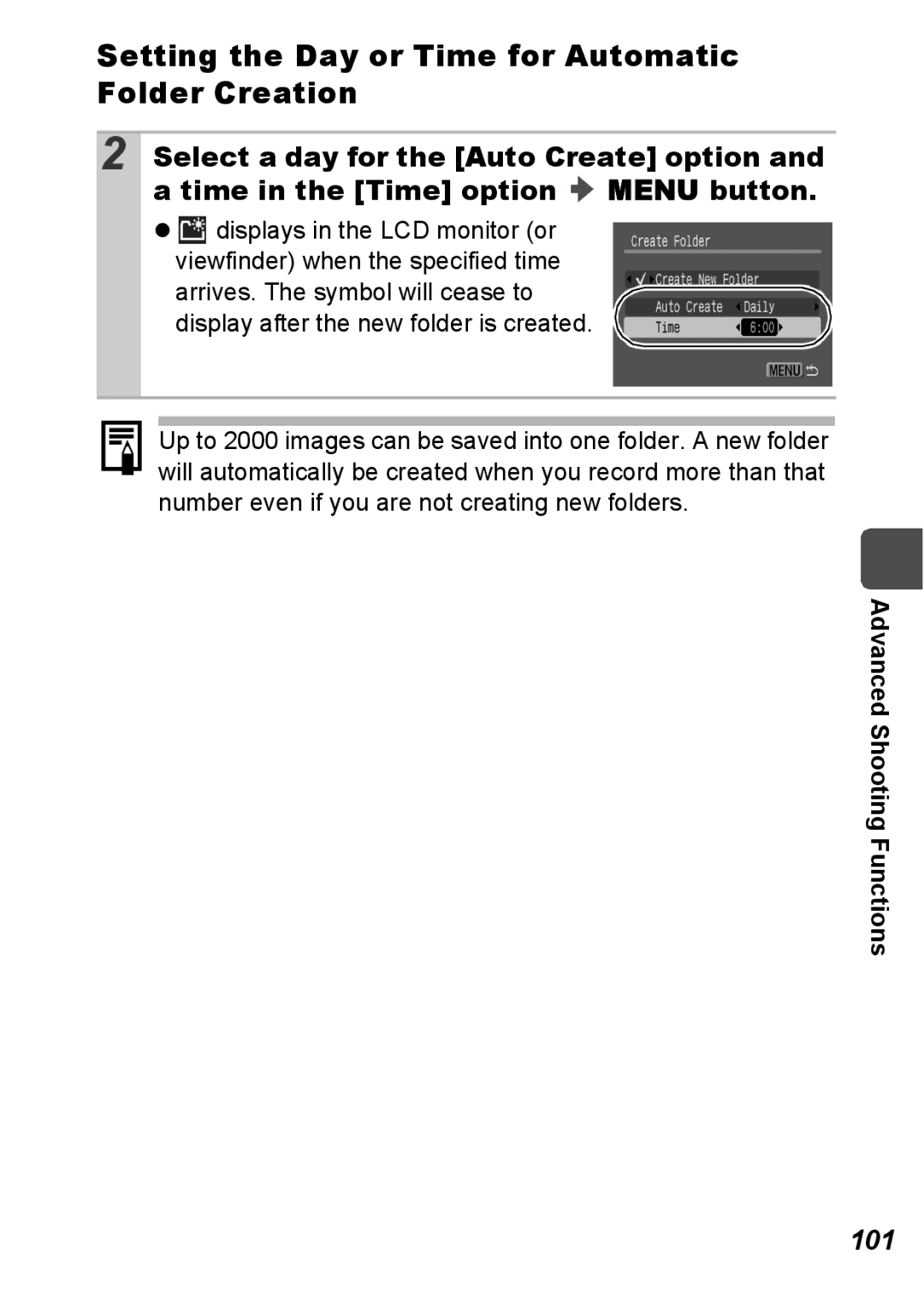 Canon S5 IS appendix Setting the Day or Time for Automatic Folder Creation, 101 