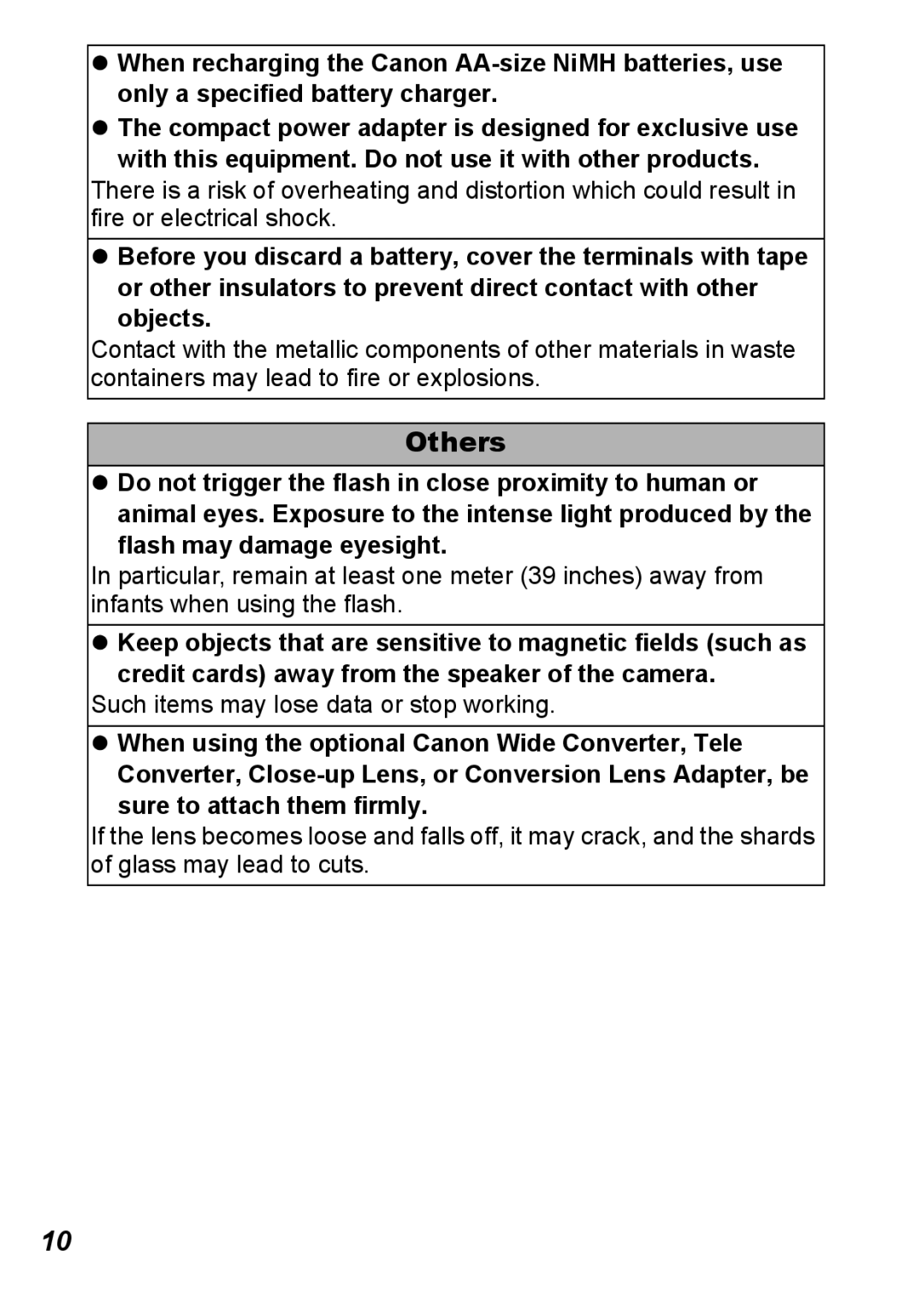 Canon S5 IS appendix Others, Flash may damage eyesight, Sure to attach them firmly 