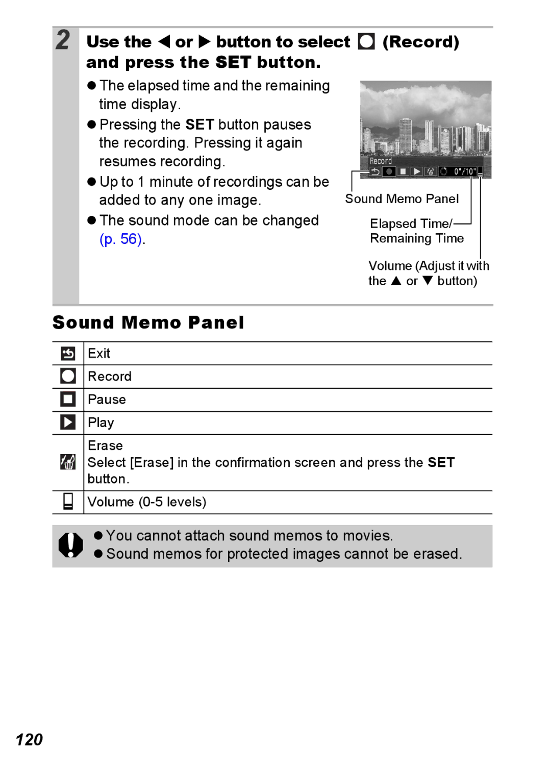 Canon S5 IS appendix Sound Memo Panel, 120 