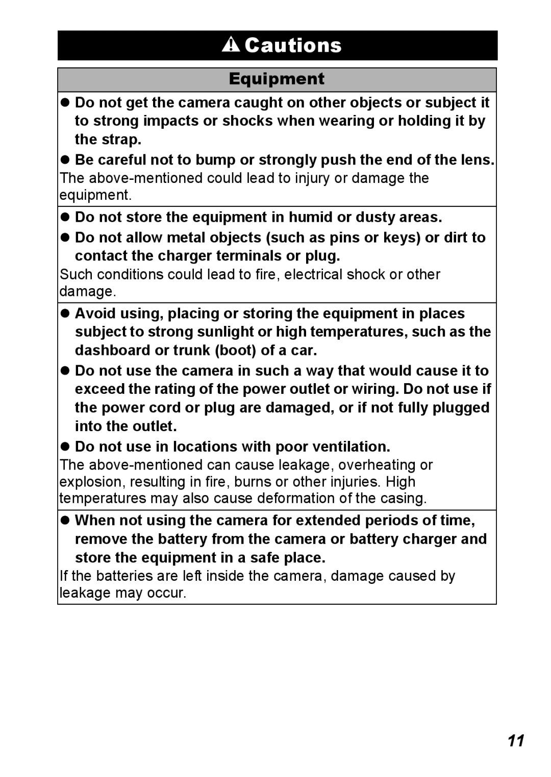 Canon S5 IS appendix Equipment, Store the equipment in a safe place 