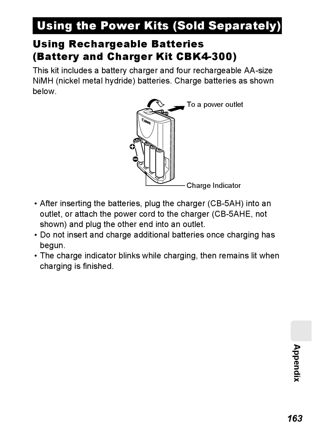 Canon S5 IS appendix Using the Power Kits Sold Separately, 163 