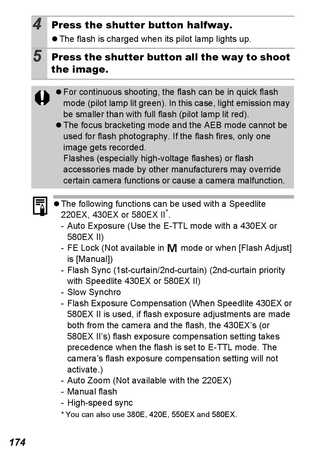 Canon S5 IS appendix 174, Flash is charged when its pilot lamp lights up 