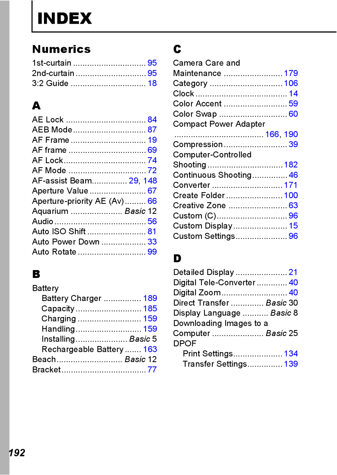 Canon S5 IS appendix Numerics, 192 