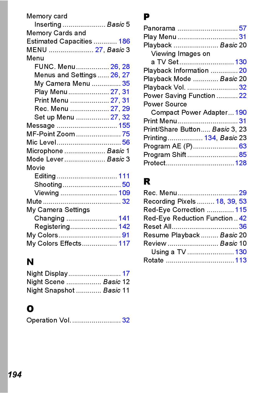 Canon S5 IS appendix 194, 186 