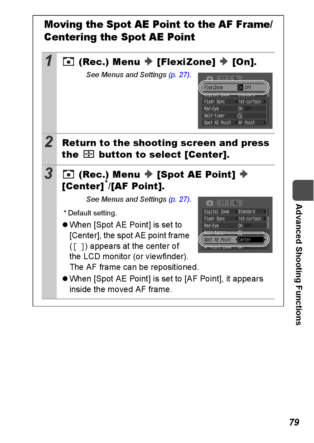 Canon S5 IS appendix Rec. Menu FlexiZone On 