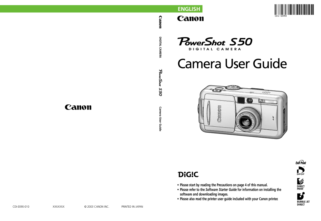 Canon S50 manual Camera User Guide 