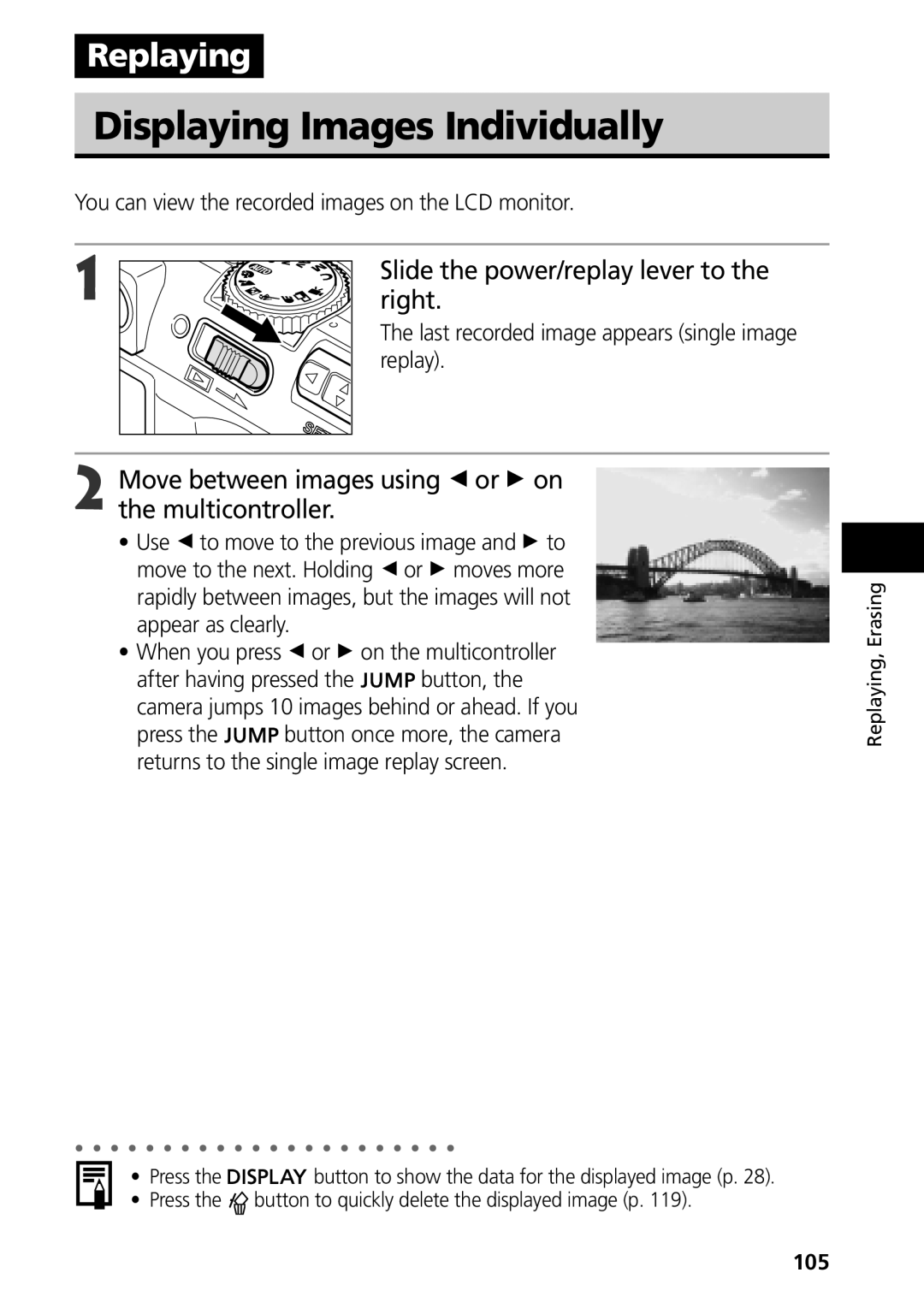 Canon S50 manual Displaying Images Individually, Slide the power/replay lever to, Right 