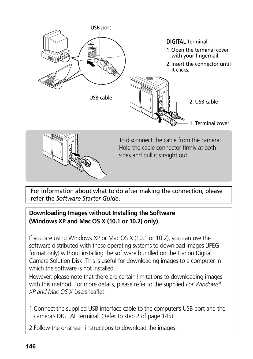 Canon S50 manual Follow the onscreen instructions to download the images, 146 