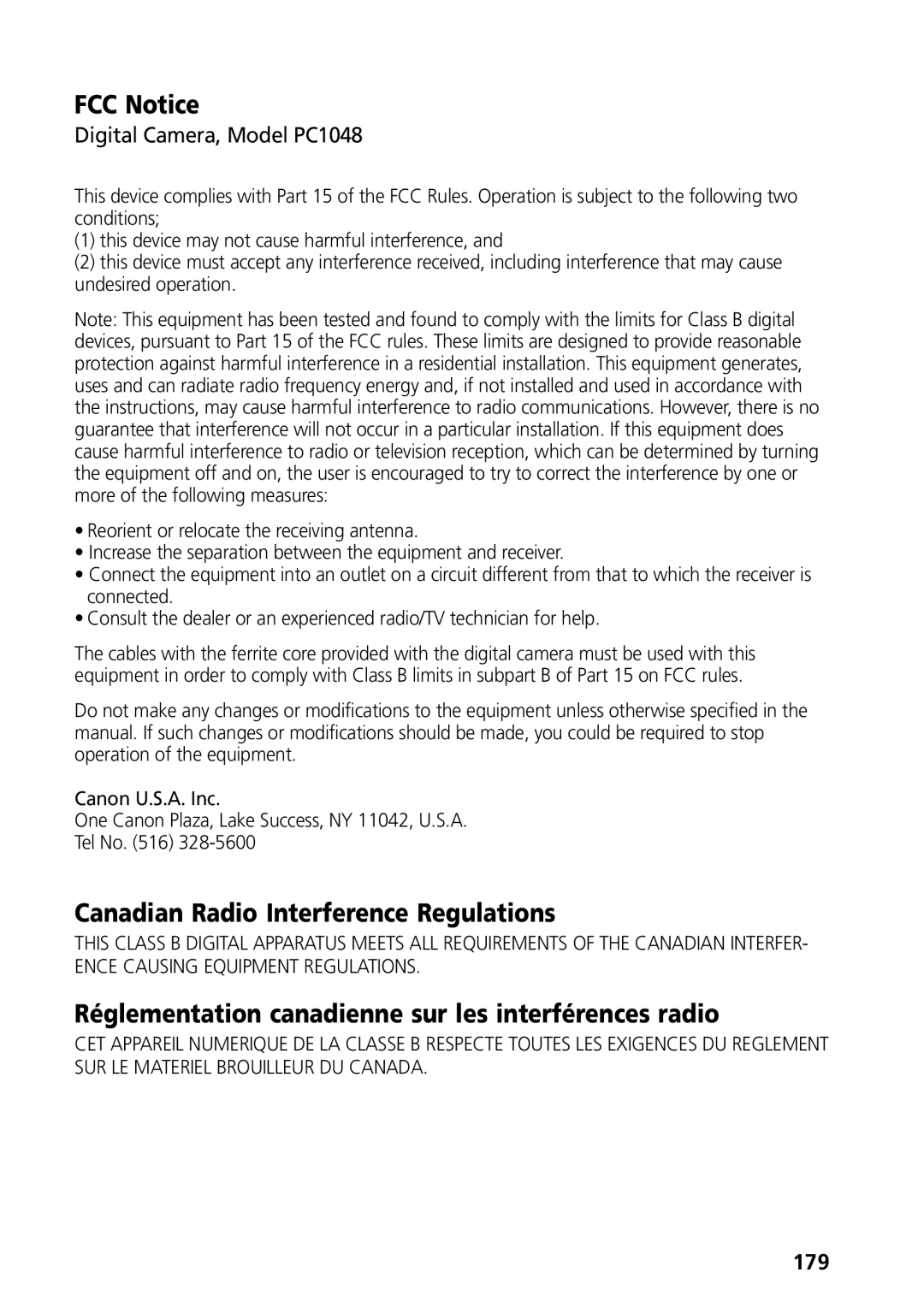 Canon S50 manual Digital Camera, Model PC1048, 179 