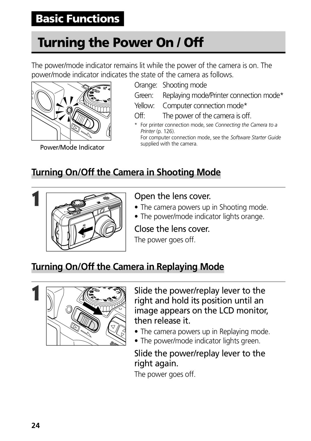 Canon S50 manual Turning the Power On / Off, Turning On/Off the Camera in Shooting Mode 