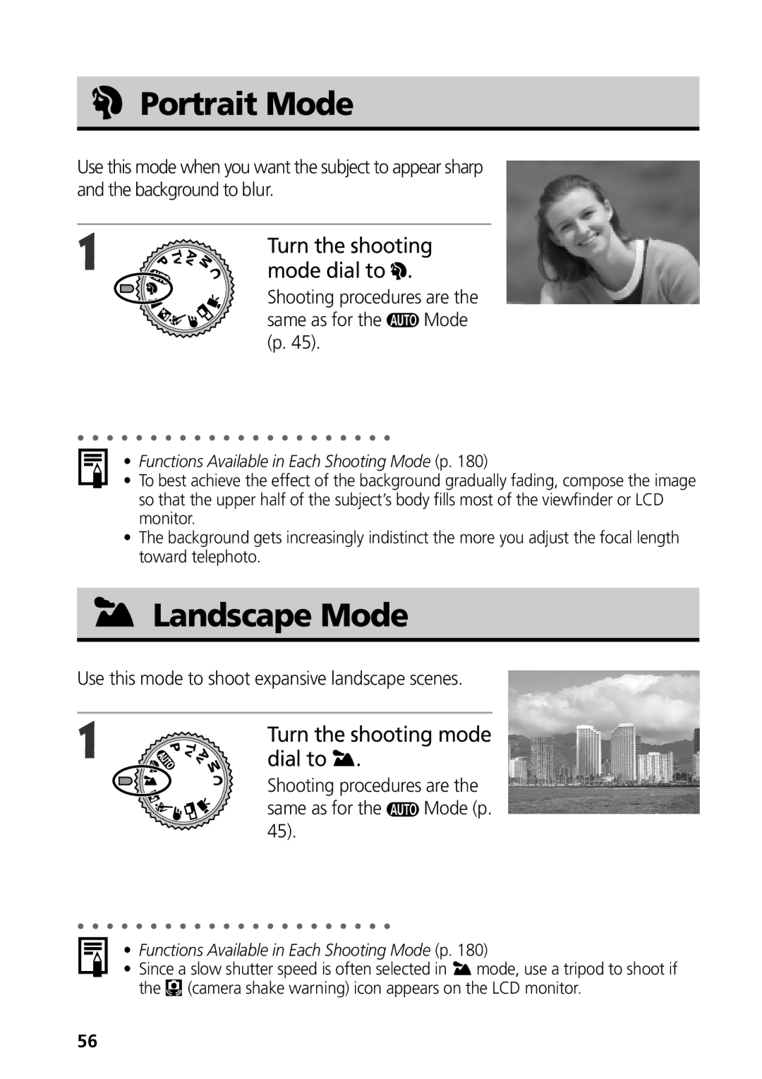 Canon S50 manual Portrait Mode, Landscape Mode 