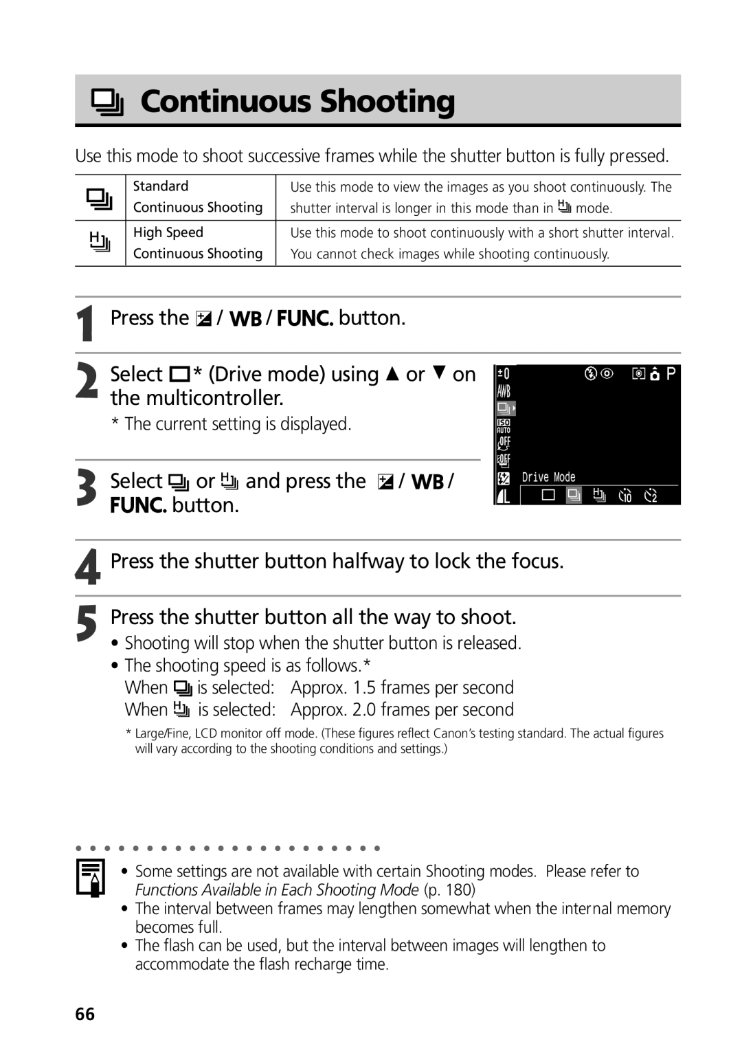 Canon S50 manual Continuous Shooting, Is selected 