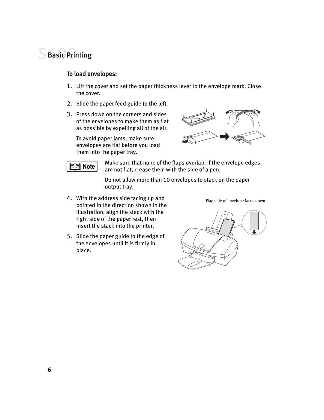 Canon S600 quick start To load envelopes 