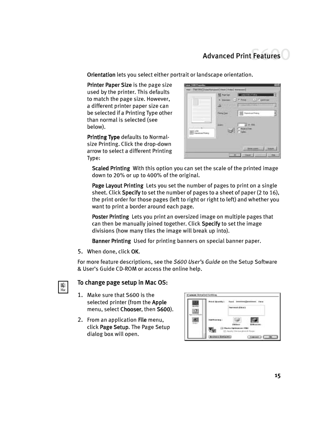 Canon S600 quick start To change page setup in Mac OS 