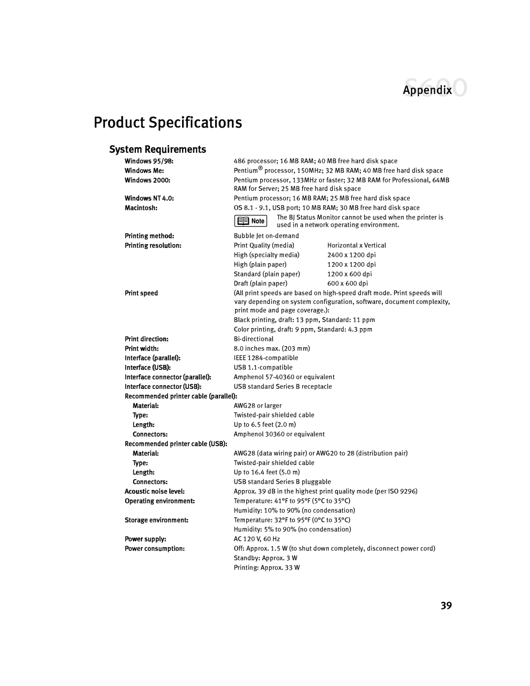 Canon S600 quick start Product Specifications, System Requirements 