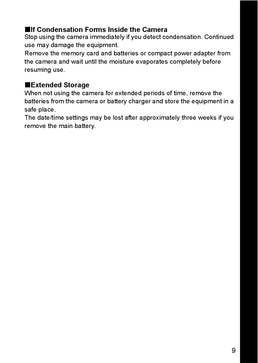 Canon S80 manual „If Condensation Forms Inside the Camera, „Extended Storage 