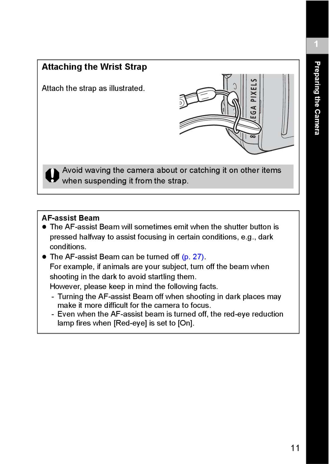 Canon S80 manual Attaching the Wrist Strap, AF-assist Beam 