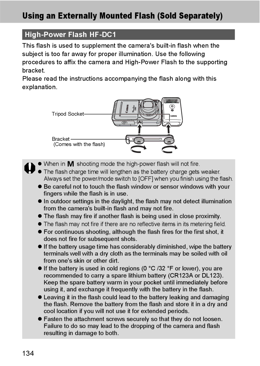 Canon S80 manual High-Power Flash HF-DC1, 134 