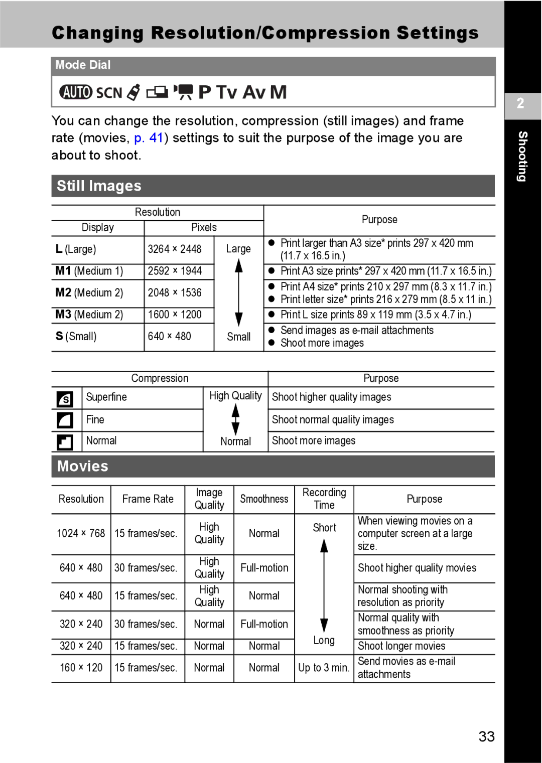 Canon S80 manual Changing Resolution/Compression Settings, Still Images, Movies 