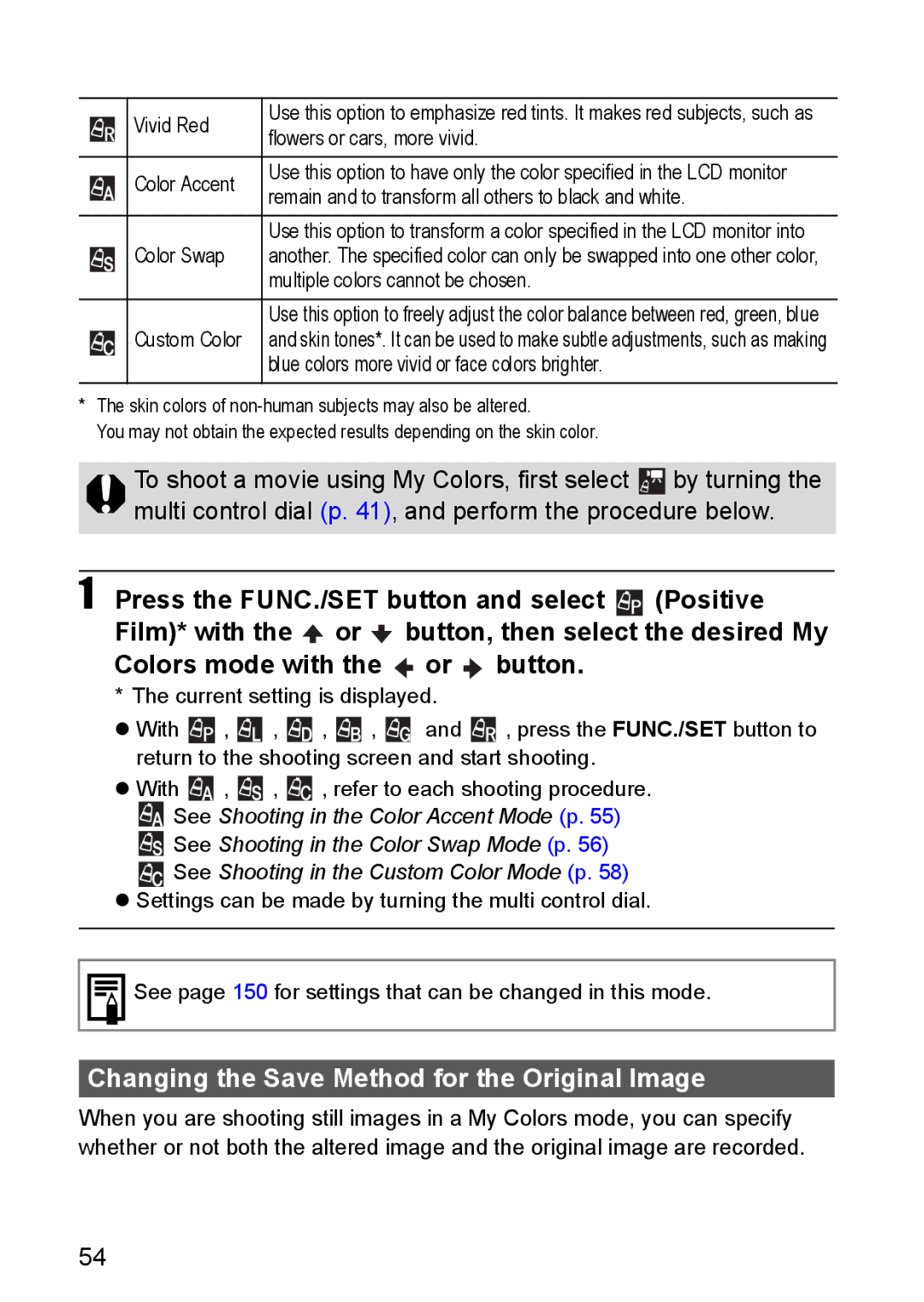 Canon S80 manual Changing the Save Method for the Original Image 